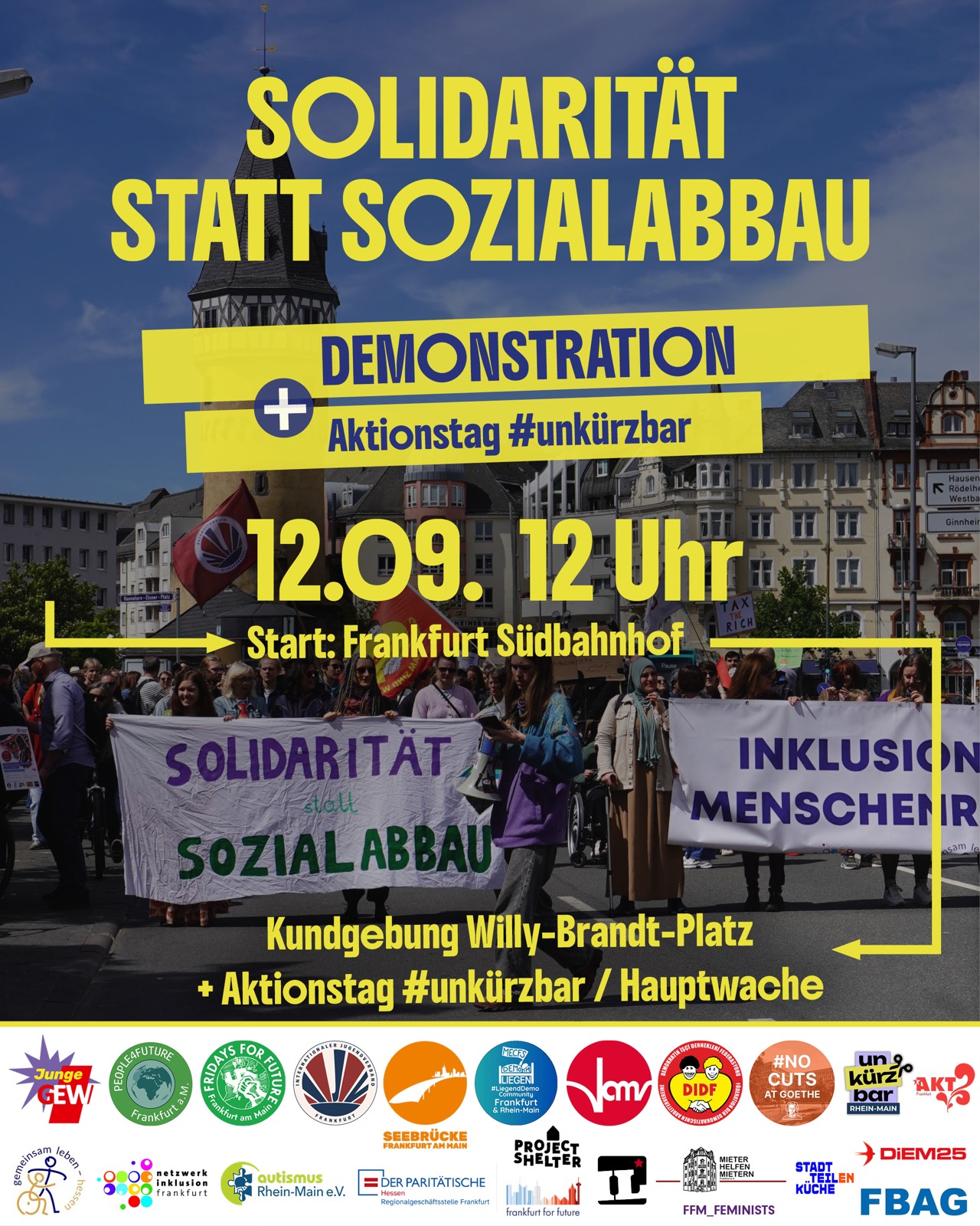 Am 12. September ab 12 Uhr findet die große Demo gegen Sozialabbau statt! Wir wehren uns gegen die massiven Einschnitte.