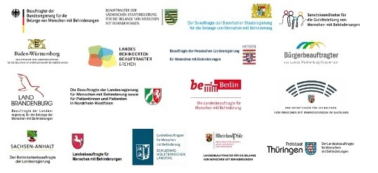 Logos der Mitglieder der Konferenz der Beauftragten des Bundes und der Länder für Menschen mit Behinderungen (KBB)